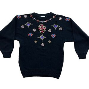 CASUAL CORNER BEADED WOMENS KNIT SWEATER SIZE MEDIUM